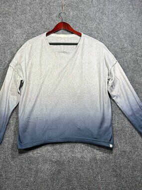 Lucky Brand Top Womens Medium Blue Gradient Tee Long Sleeve Boxy Hi Low Hem Logo